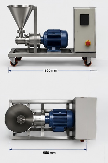 Cisalhador industrial Auto Cisalhador "INLINE". em aço inox para dispersão de de pó em líquidos